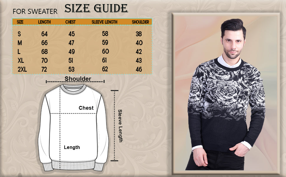 Black & White Rose Jacquard Men’s Sweater