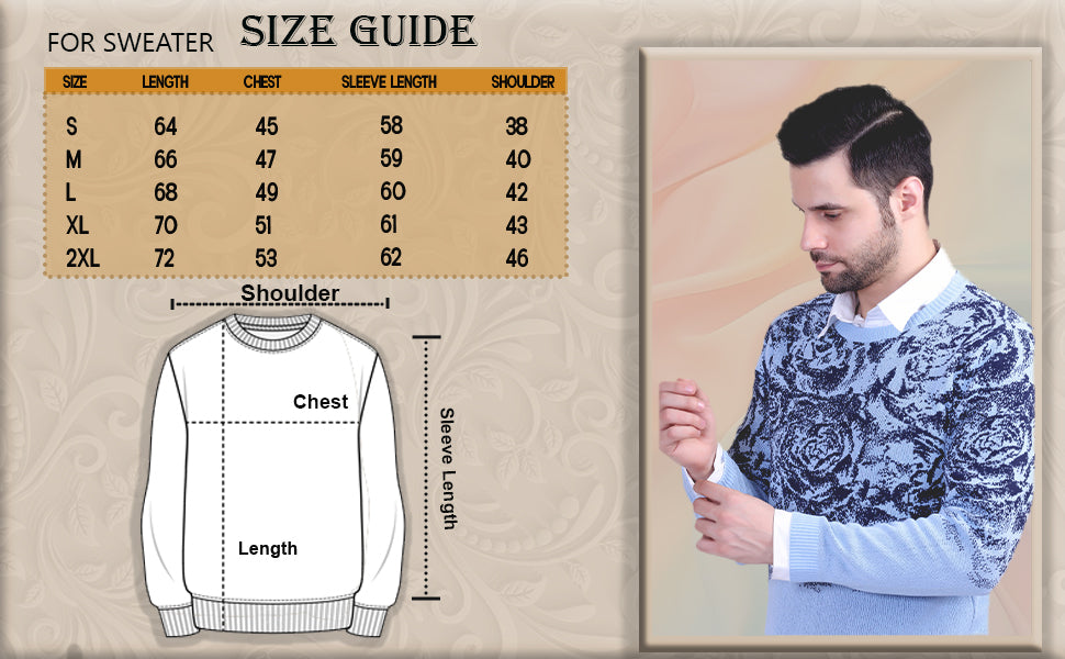 Sky & White Rose Jacquard Men’s Sweater