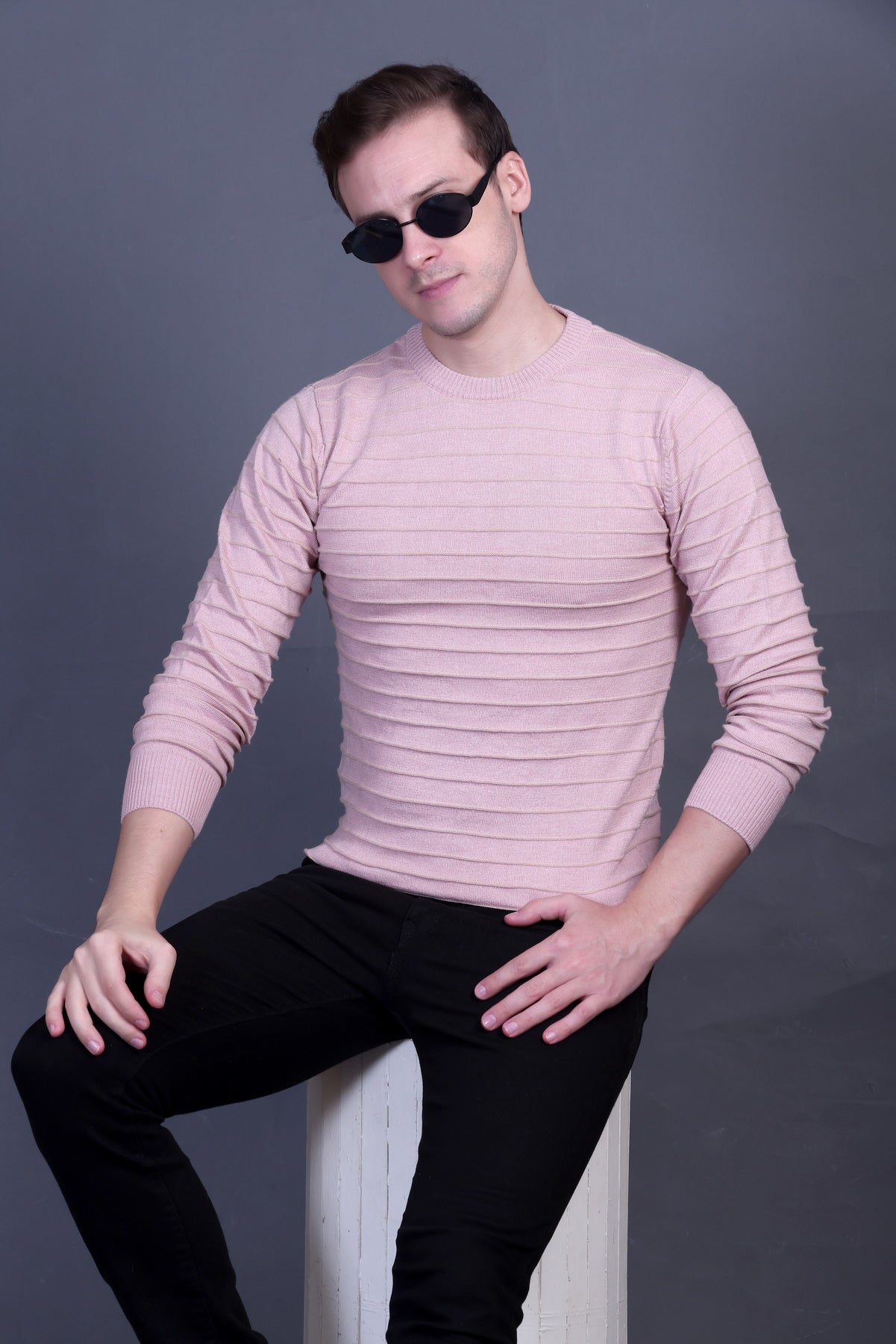 Men Striped Round Neck  Sweater