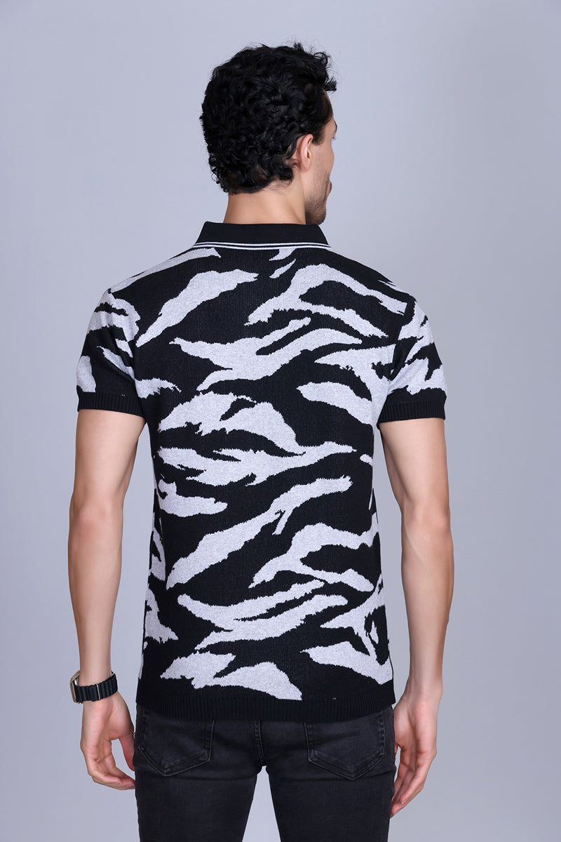 Animal Print Knitted Polo Shirt For Men