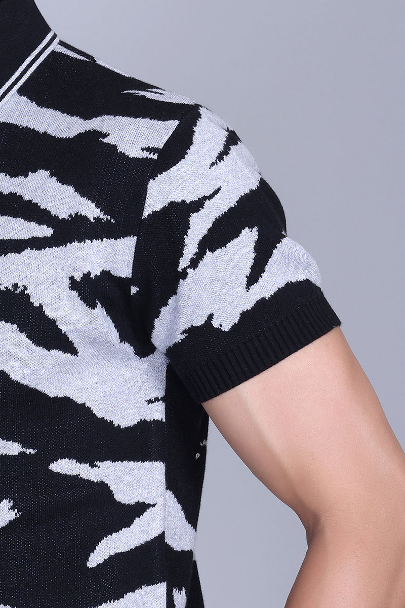 Animal Print Knitted Polo Shirt For Men