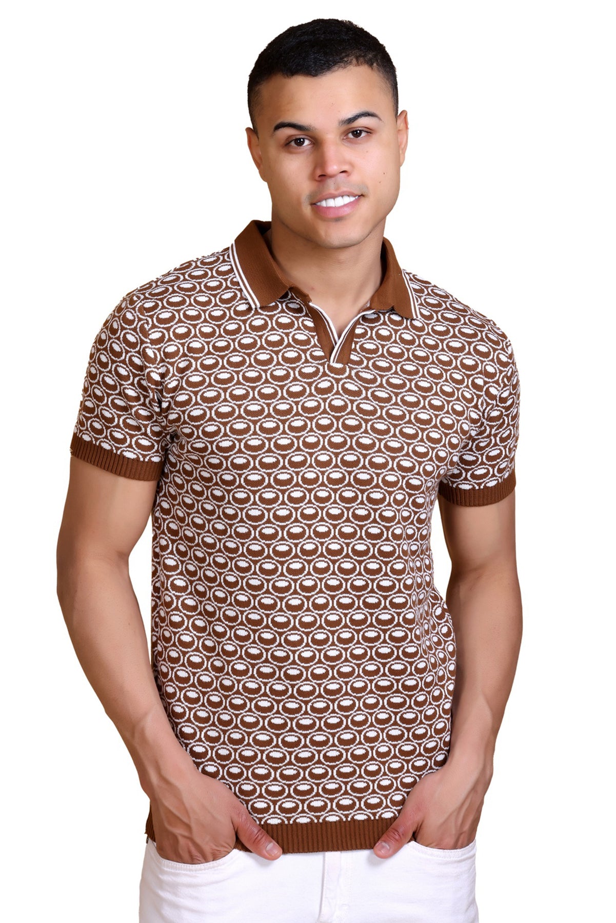 Texture Polo T-Shirts For Men Tan Color