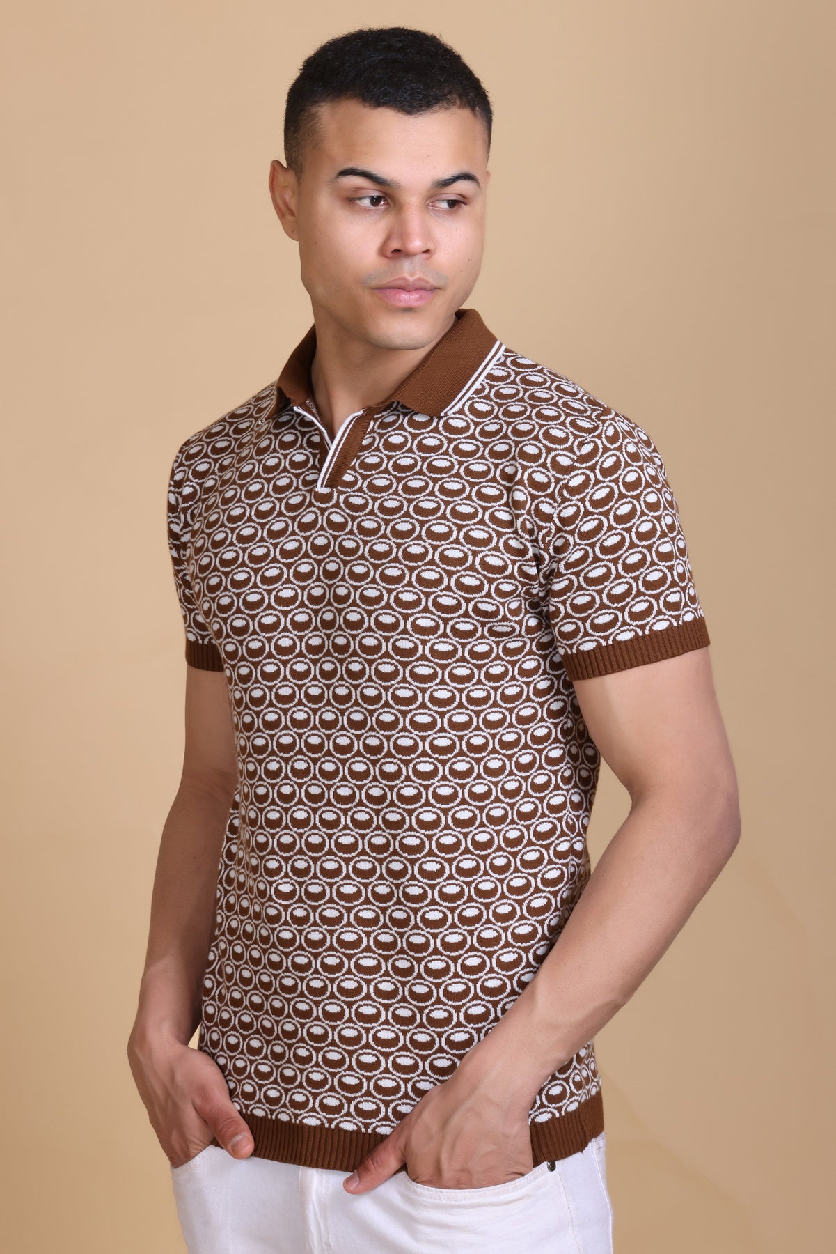 Texture Polo T-Shirts For Men Tan Color