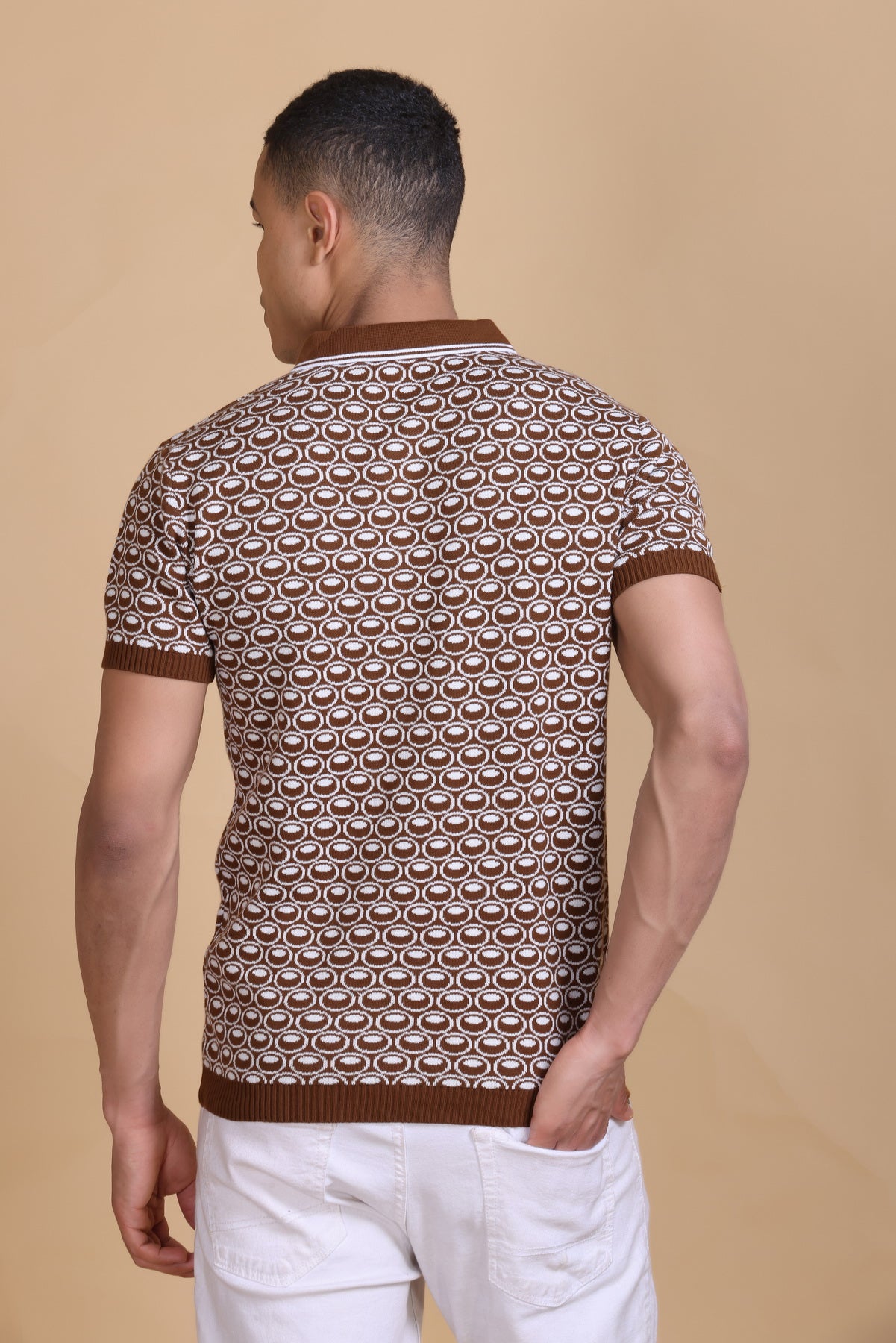 Texture Polo T-Shirts For Men Tan Color