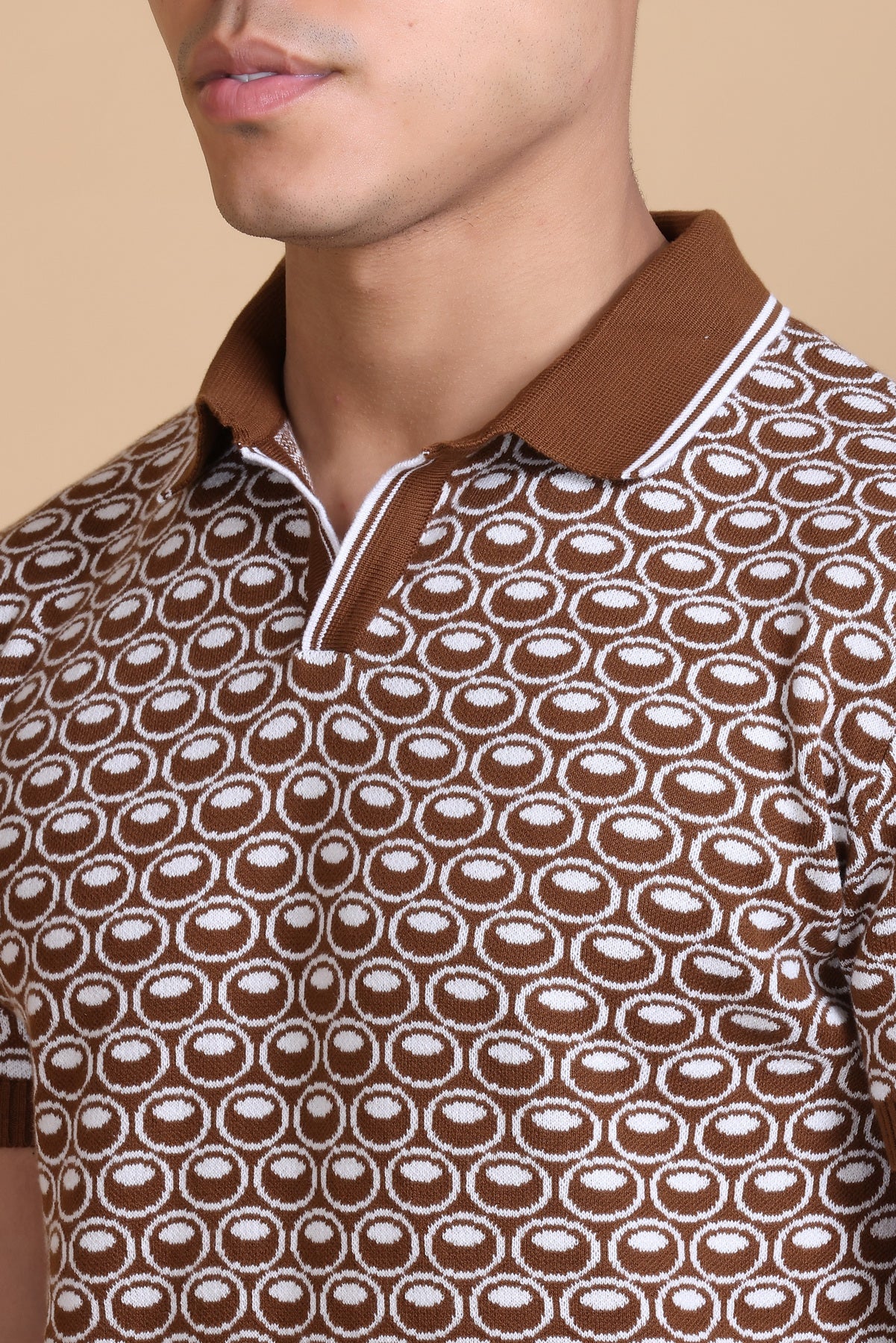 Texture Polo T-Shirts For Men Tan Color