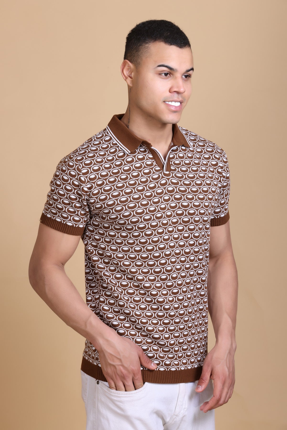 Texture Polo T-Shirts For Men Tan Color