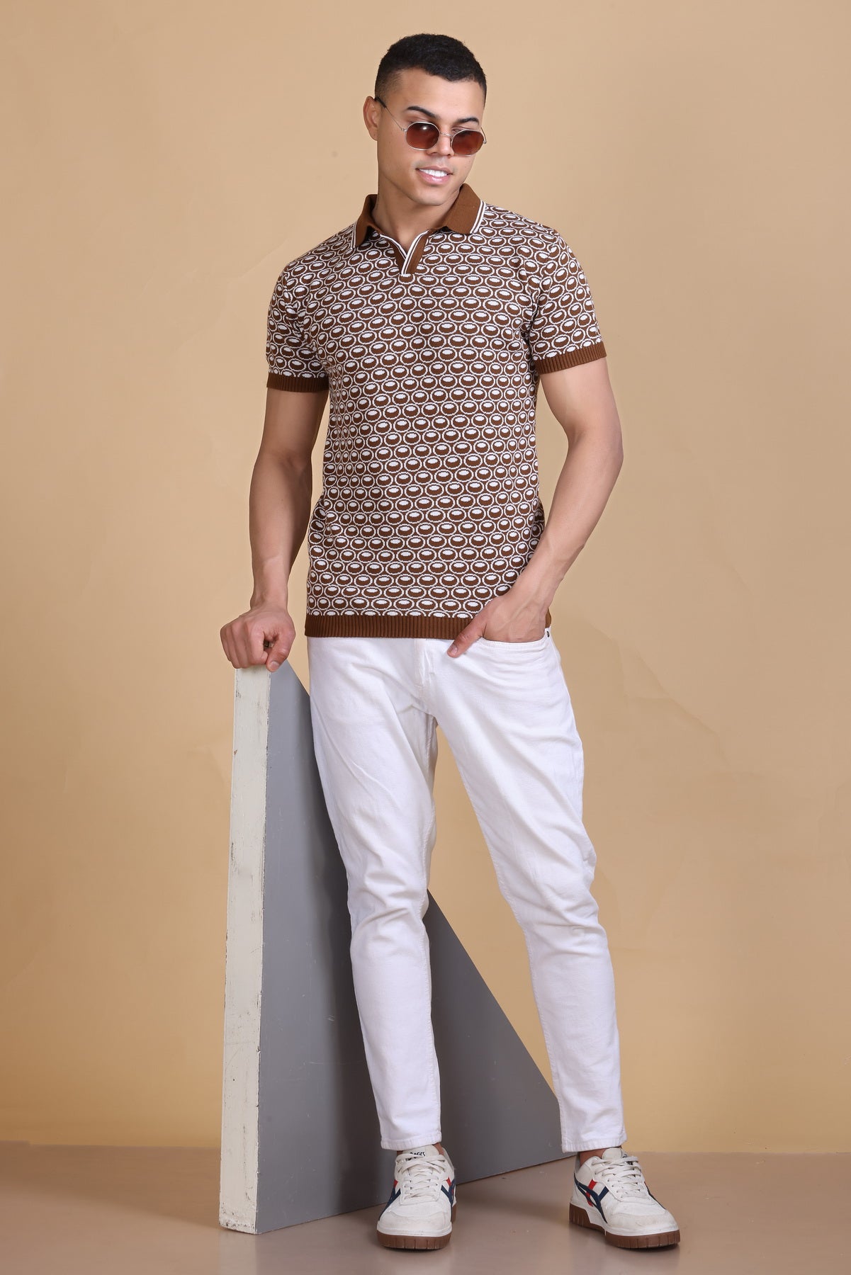 Texture Polo T-Shirts For Men Tan Color