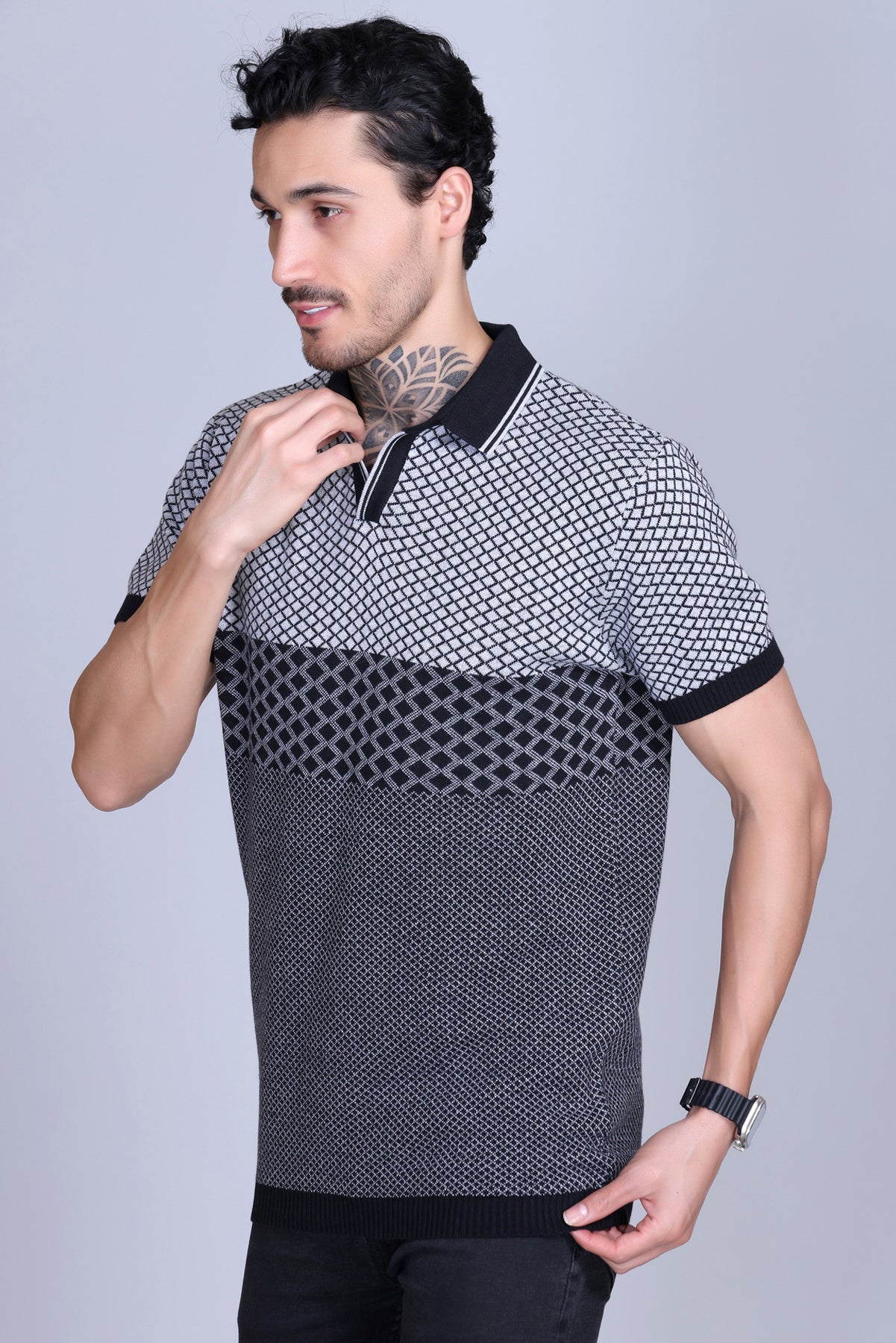 Jacquard Polo T-Shirt Black