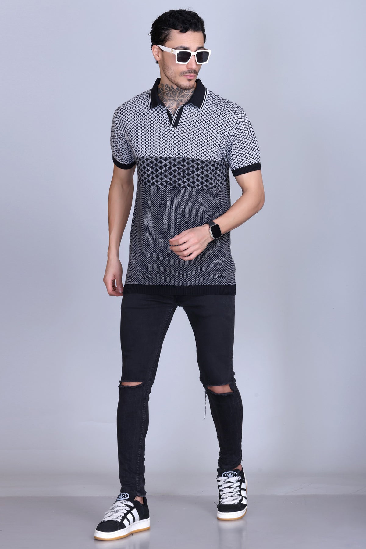 Jacquard Polo T-Shirt Black