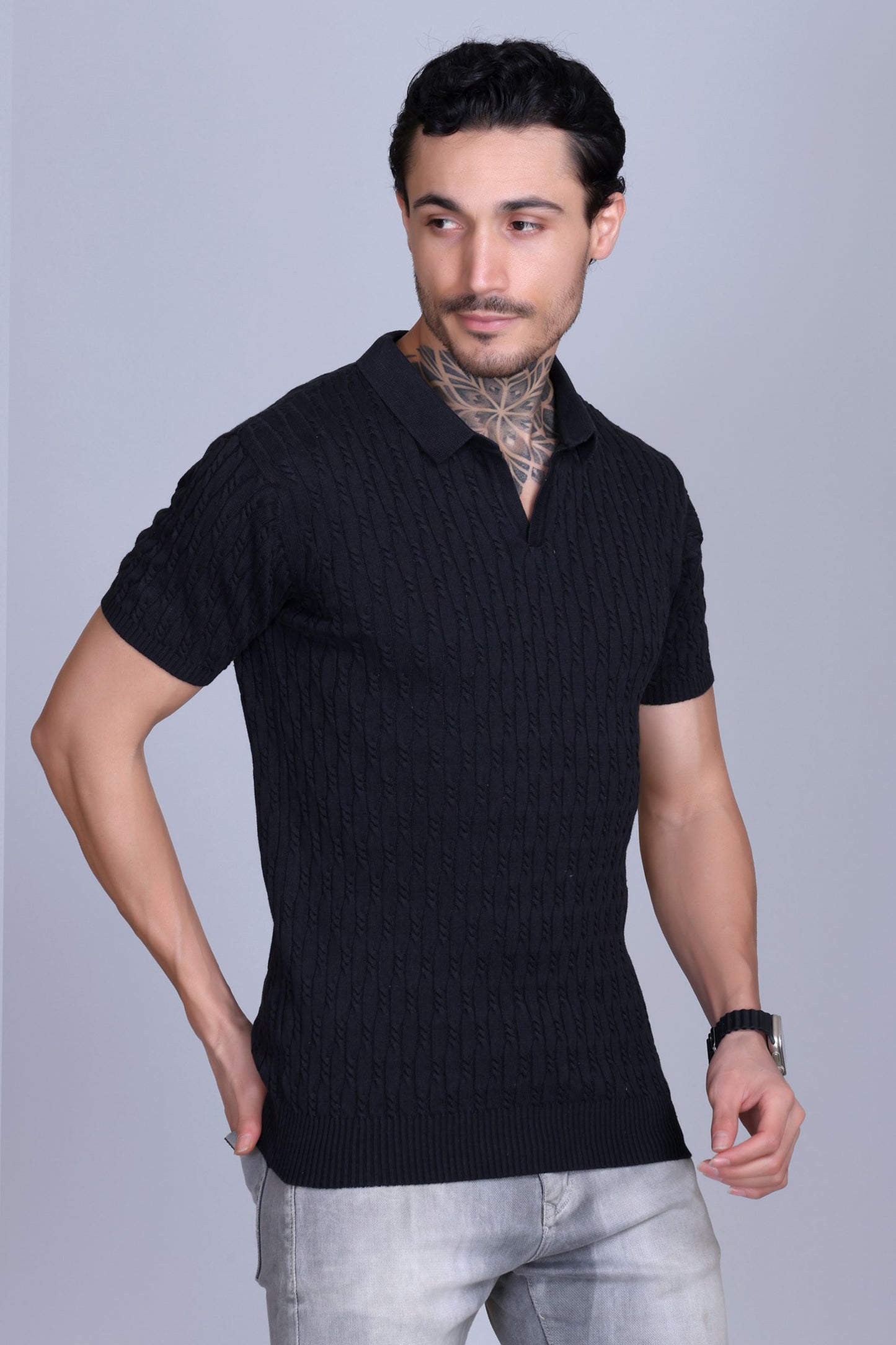 Cabe Knit Polo T-Shirt Men Black