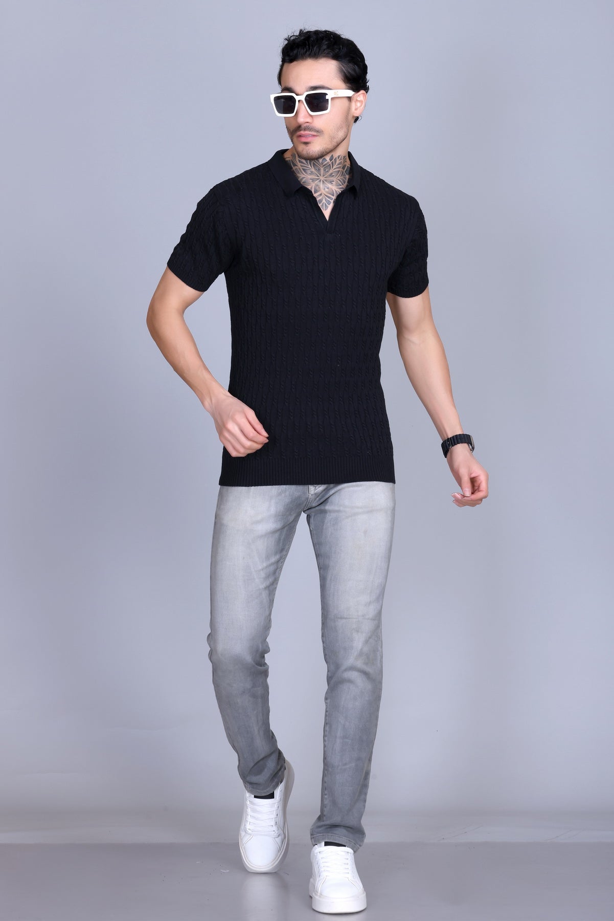 Cabe Knit Polo T-Shirt Men Black