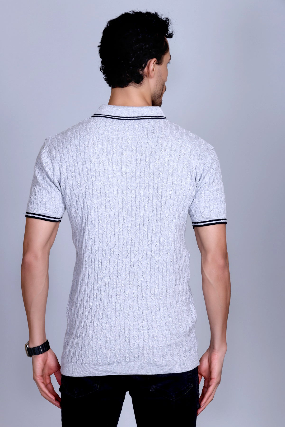 Cabe Knit Polo T-Shirt Men Light Grey
