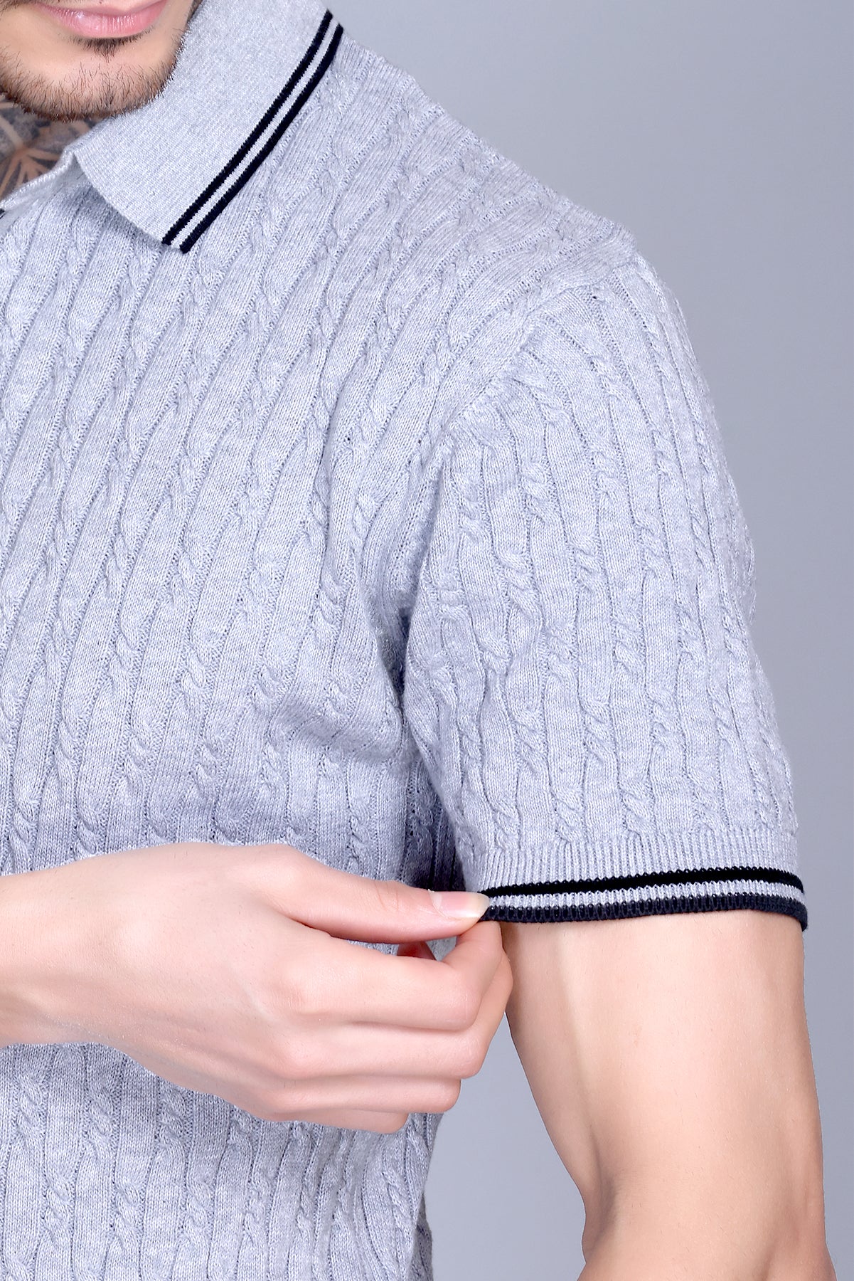 Cabe Knit Polo T-Shirt Men Light Grey
