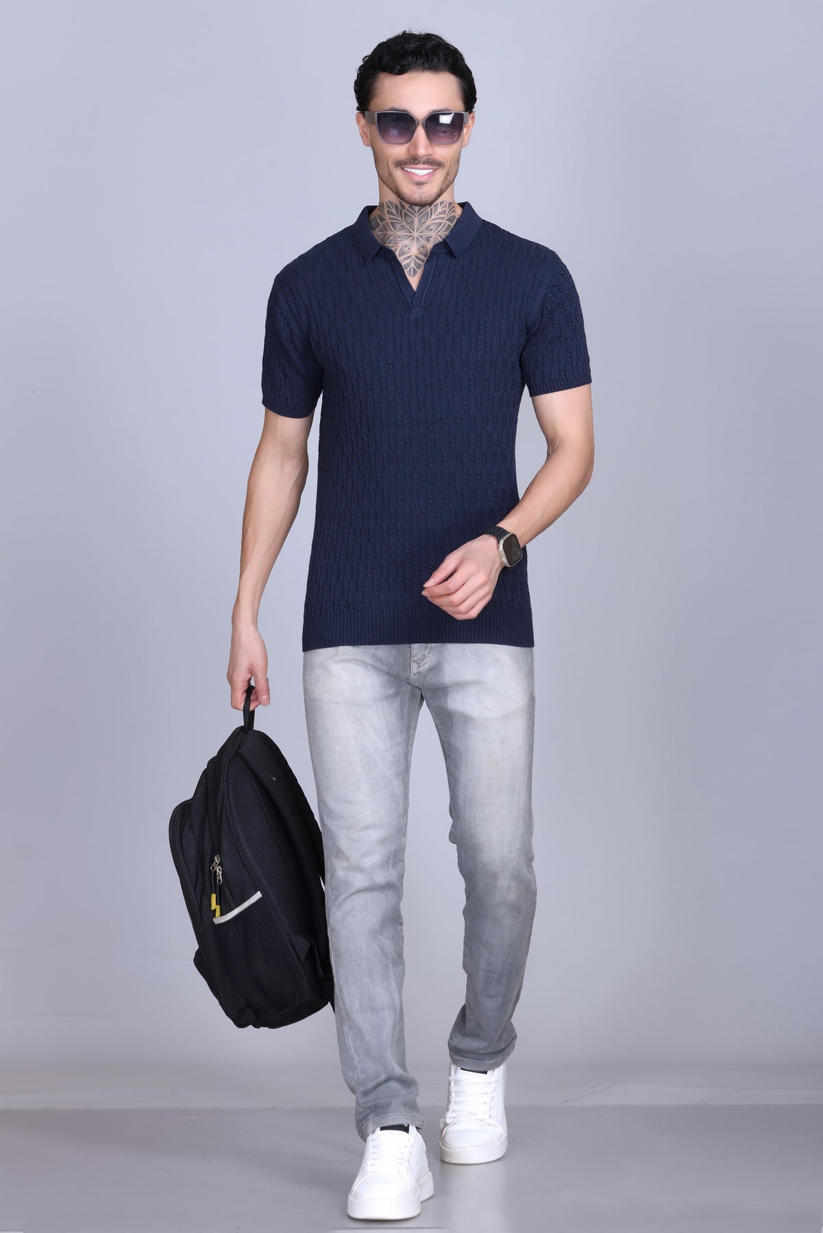 Cabe Knit Polo T-Shirt Men Black