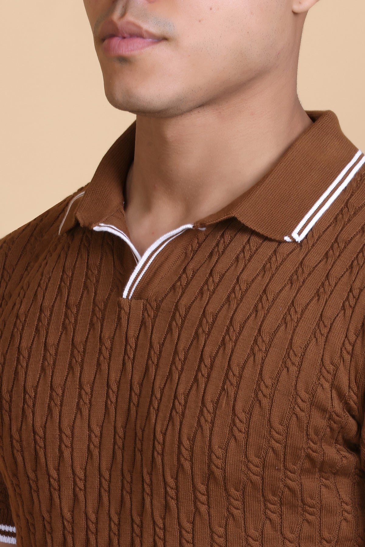 Cabe Knit Polo T-Shirt Men Tan