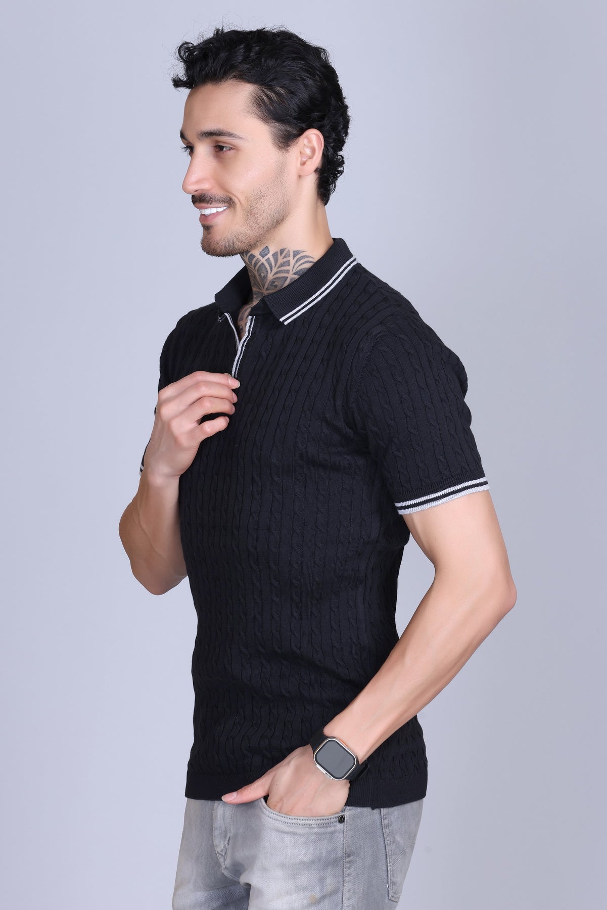Men Cabe Knit Polo T-Shirt Black