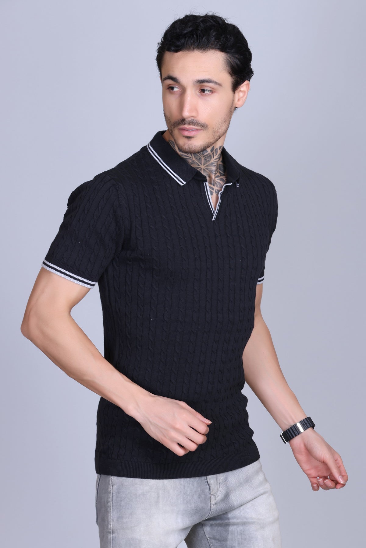 Men Cabe Knit Polo T-Shirt Black