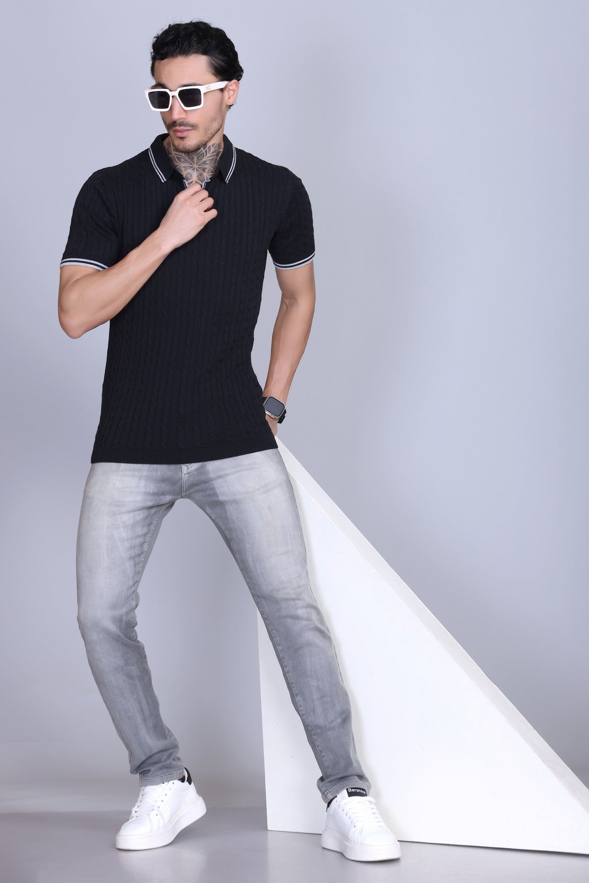 Men Cabe Knit Polo T-Shirt Black