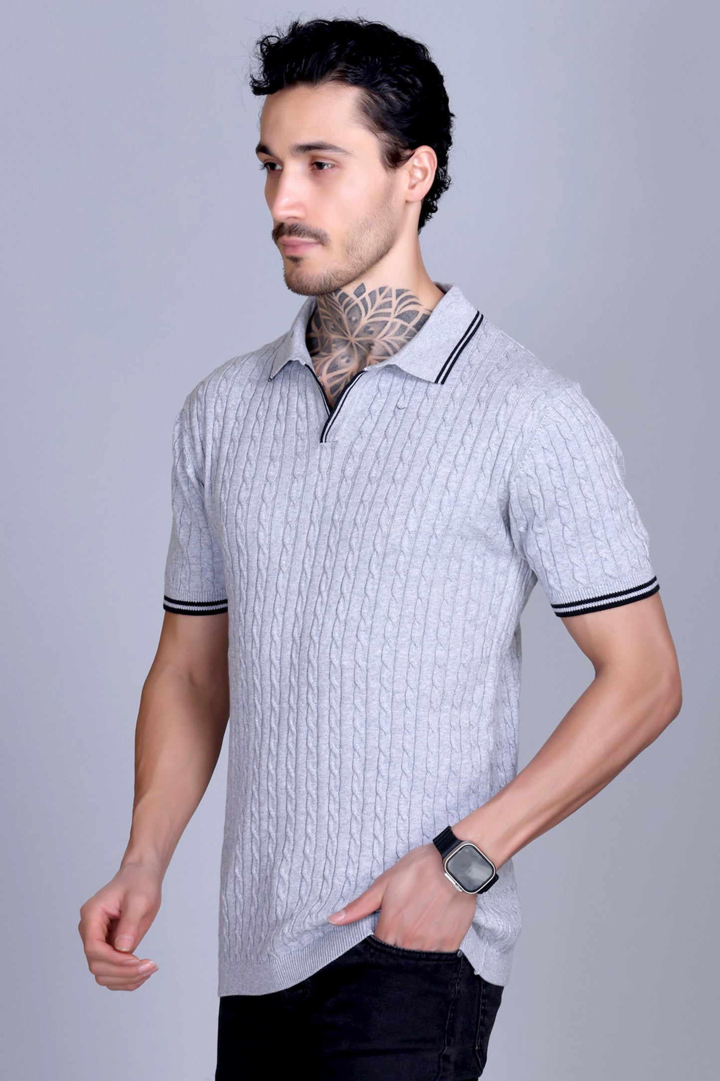 Men Cabe Knit Polo T-Shirt Grey