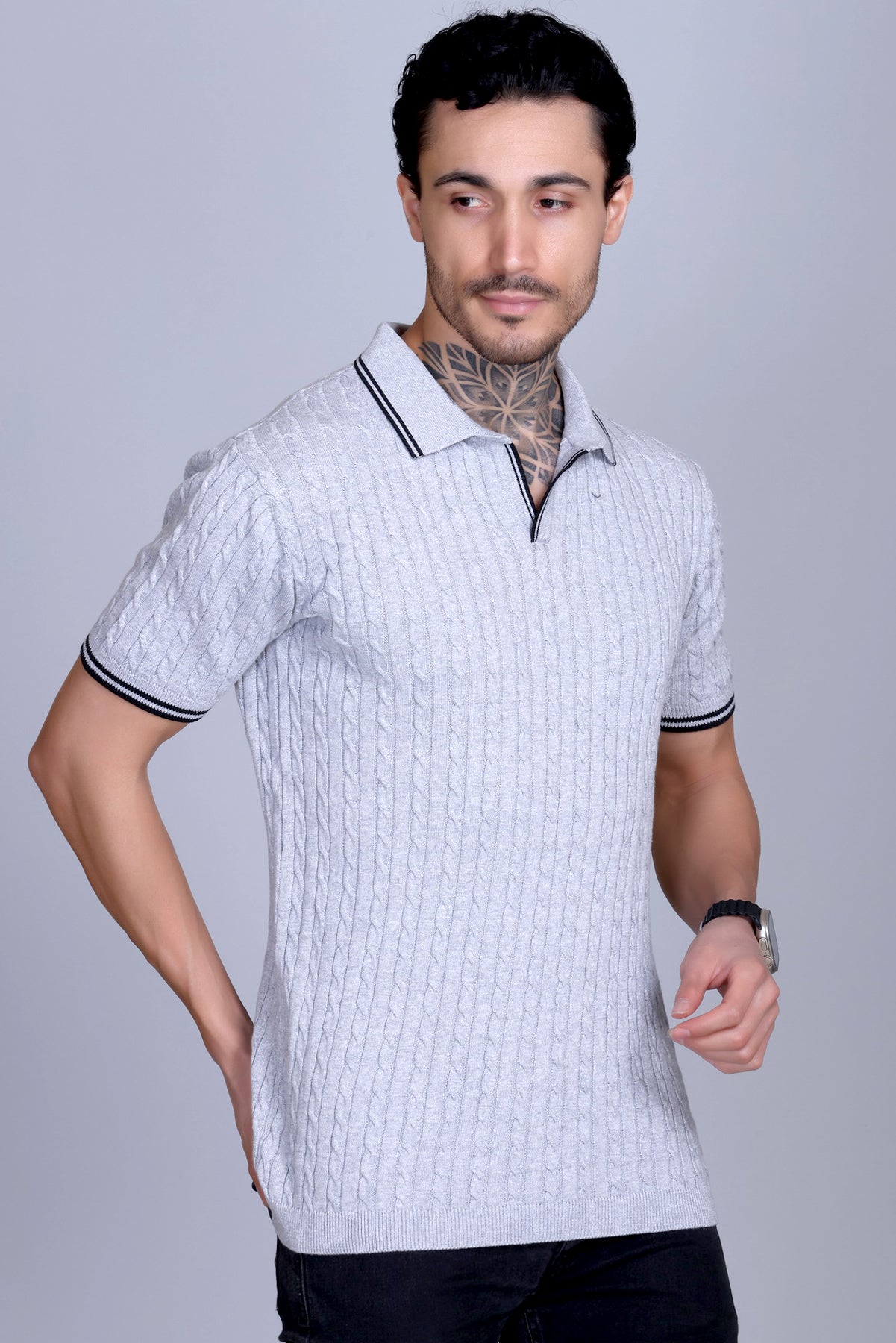 Men Cabe Knit Polo T-Shirt Grey
