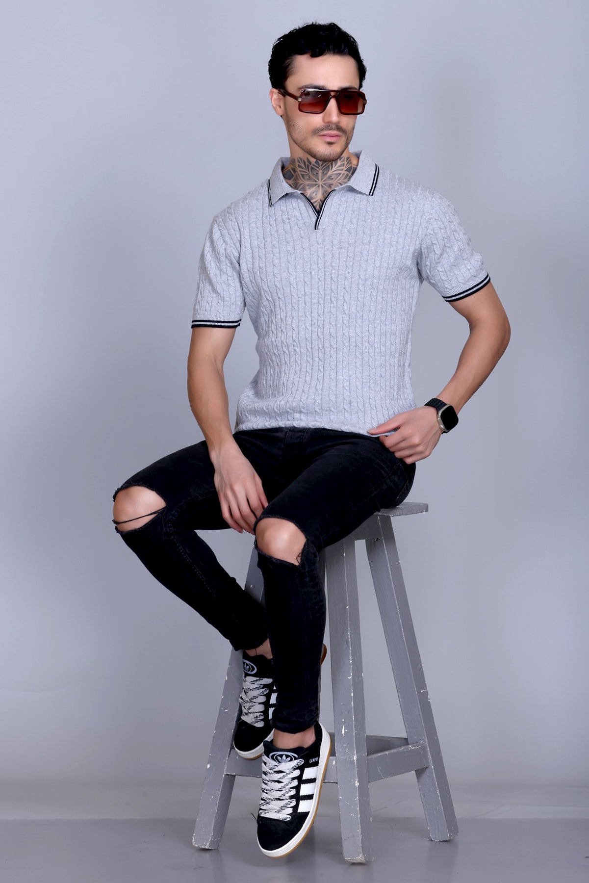 Men Cabe Knit Polo T-Shirt Grey