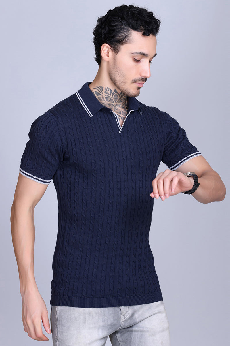 Men Cabe Knit Polo T-Shirt Navy