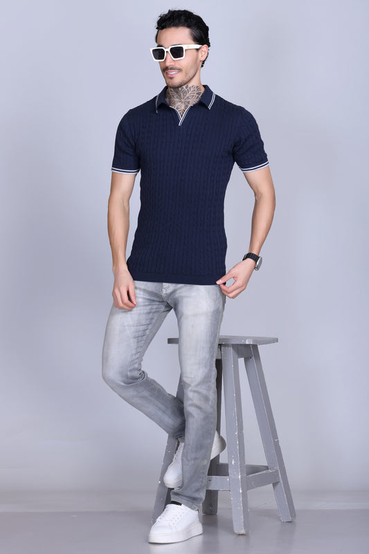 Men Cabe Knit Polo T-Shirt Navy