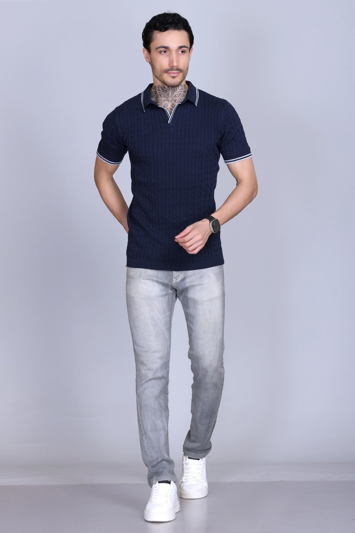 Men Cabe Knit Polo T-Shirt Navy