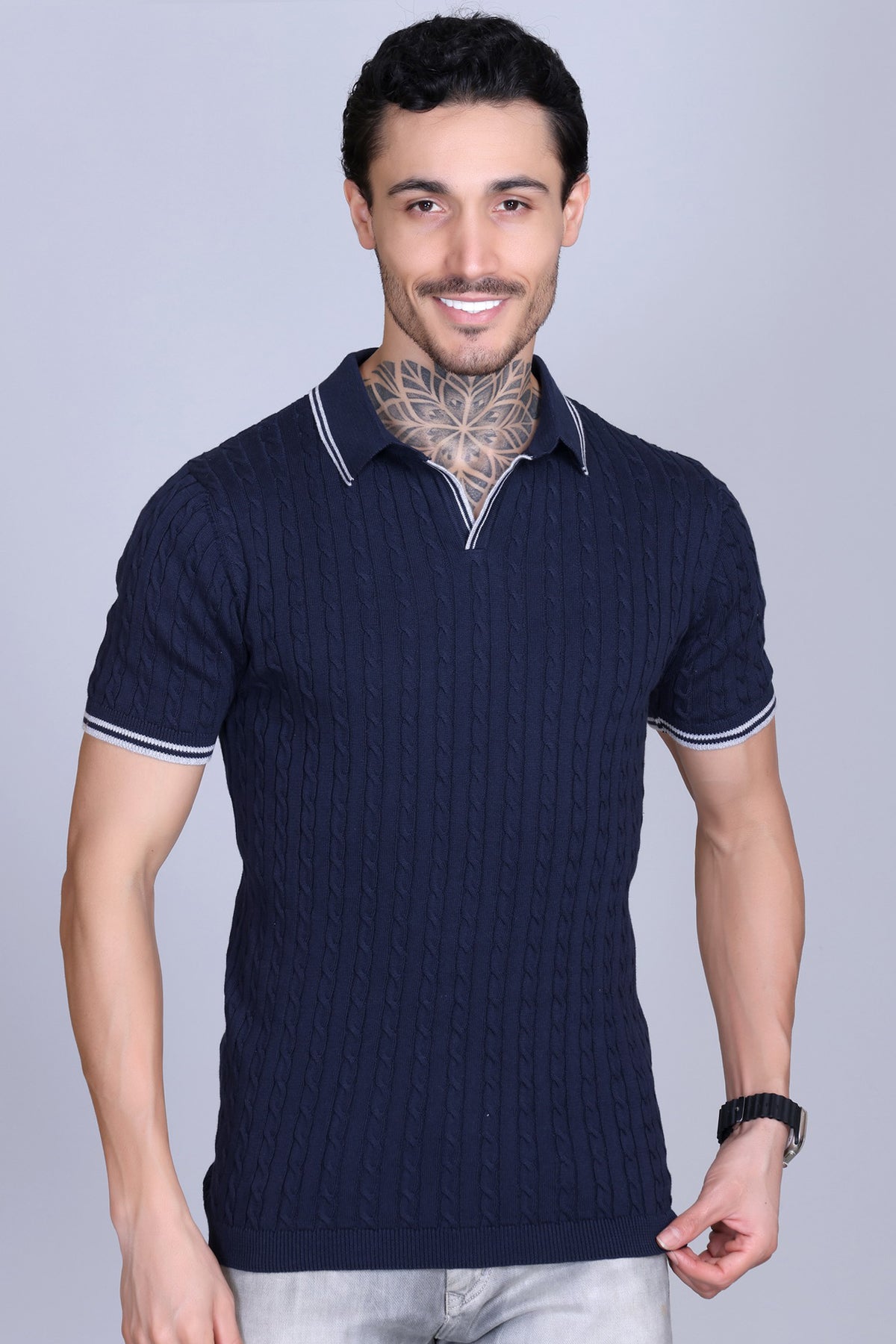 Men Cabe Knit Polo T-Shirt Navy