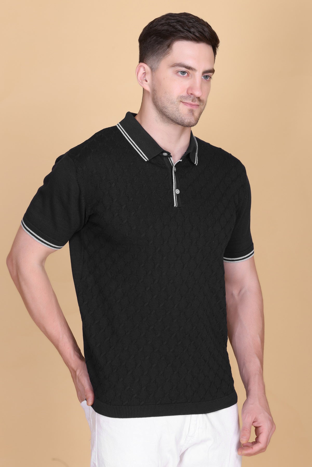 Embedded Texture Polo T-Shirt