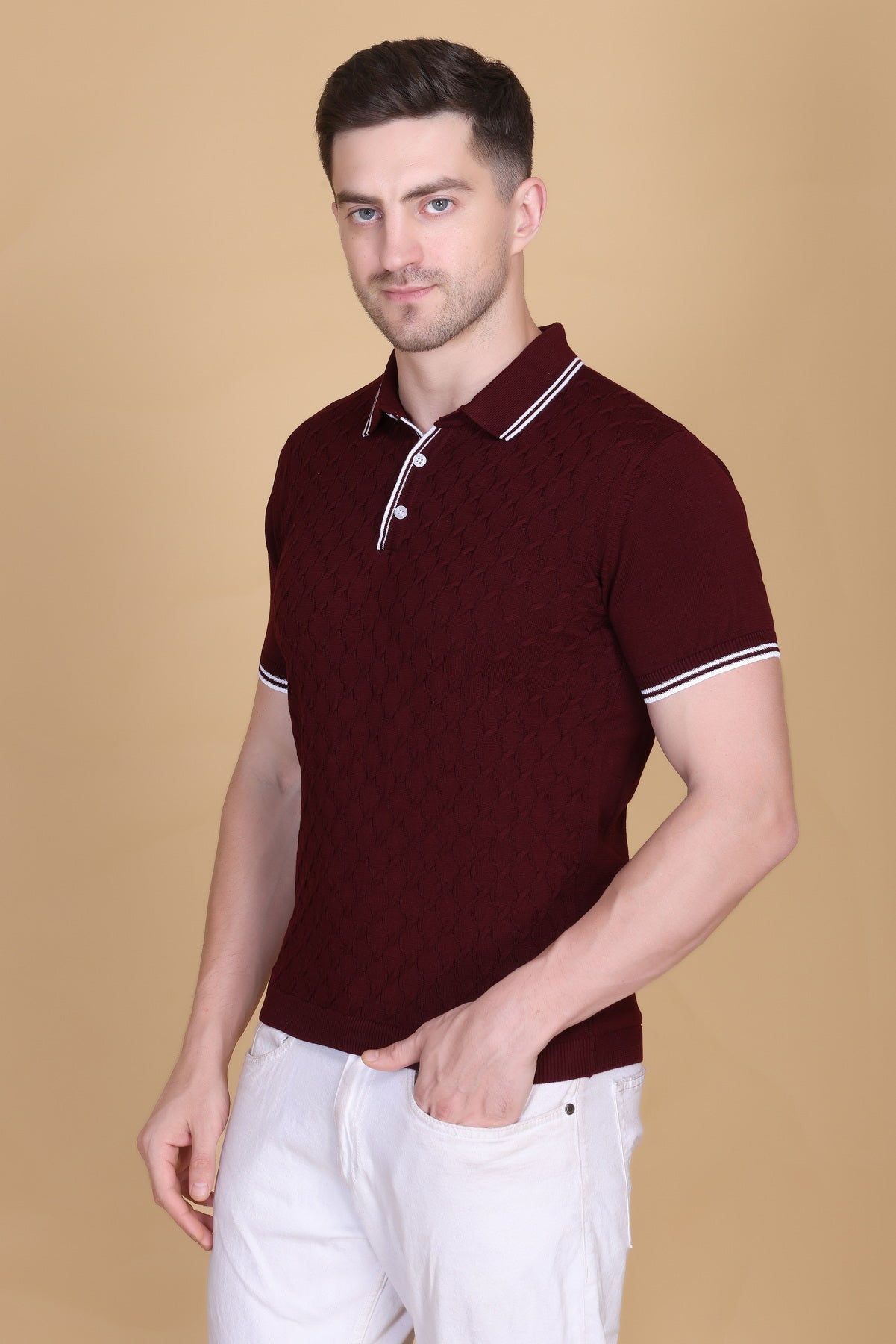 Embedded Texture Polo T-Shirt