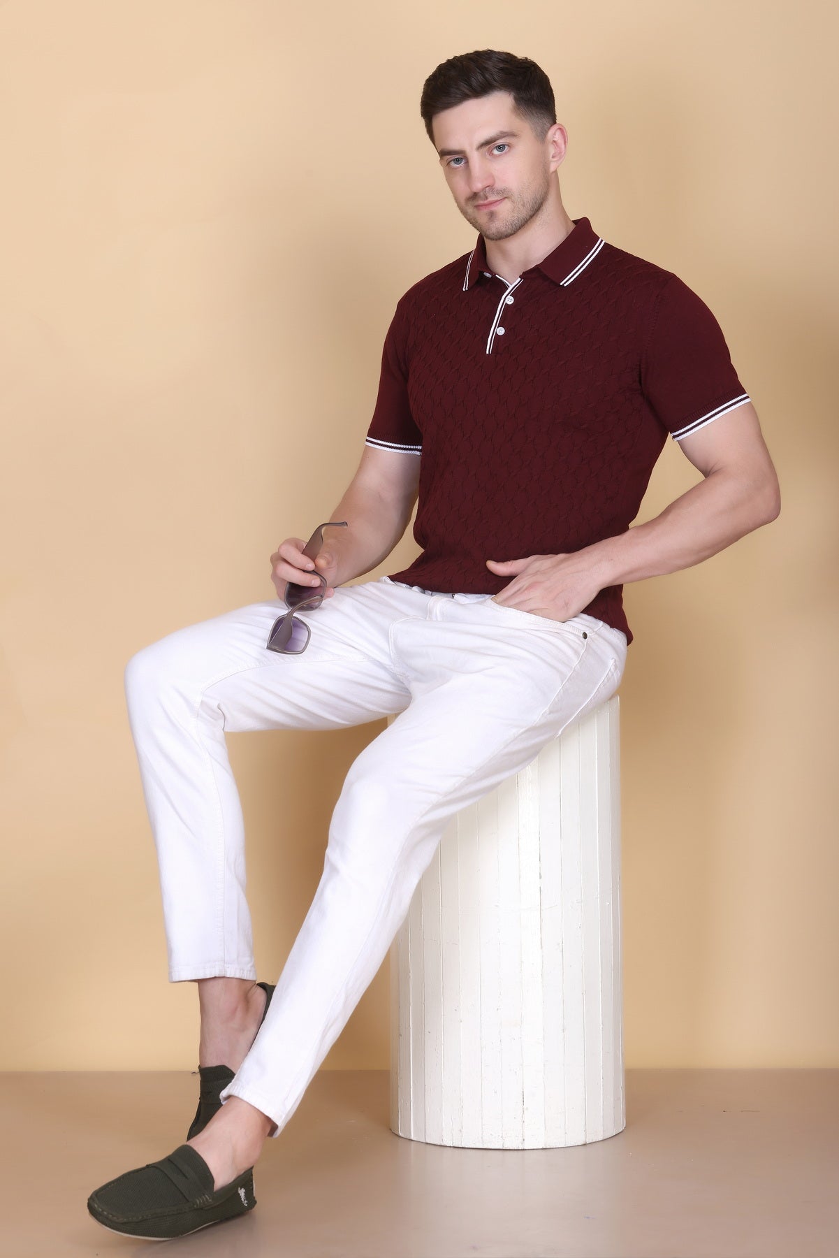 Embedded Texture Polo T-Shirt