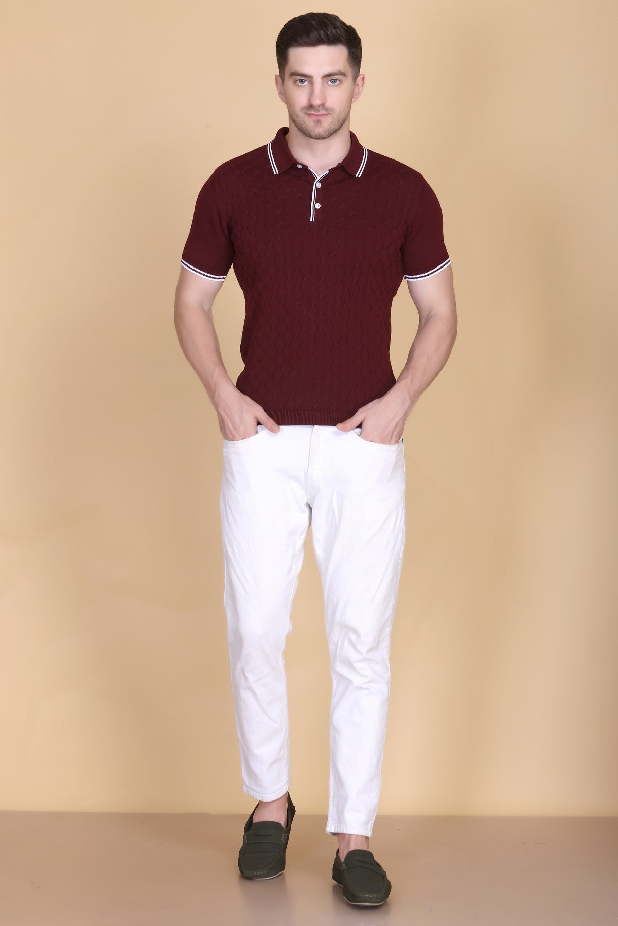 Embedded Texture Polo T-Shirt