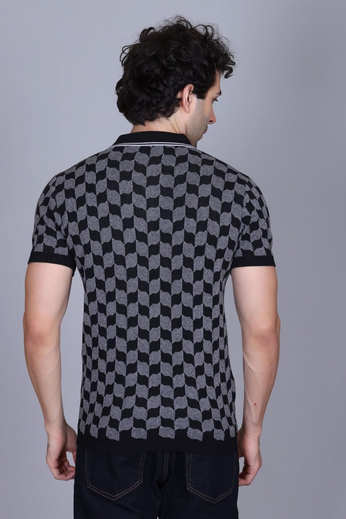 Rib Knit Polo Check Design