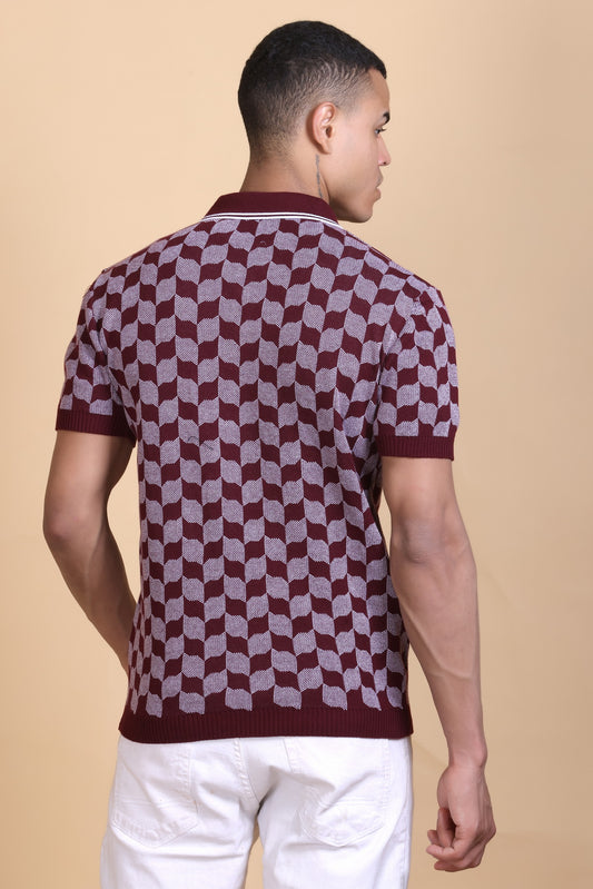 Rib Knit Polo Check Design