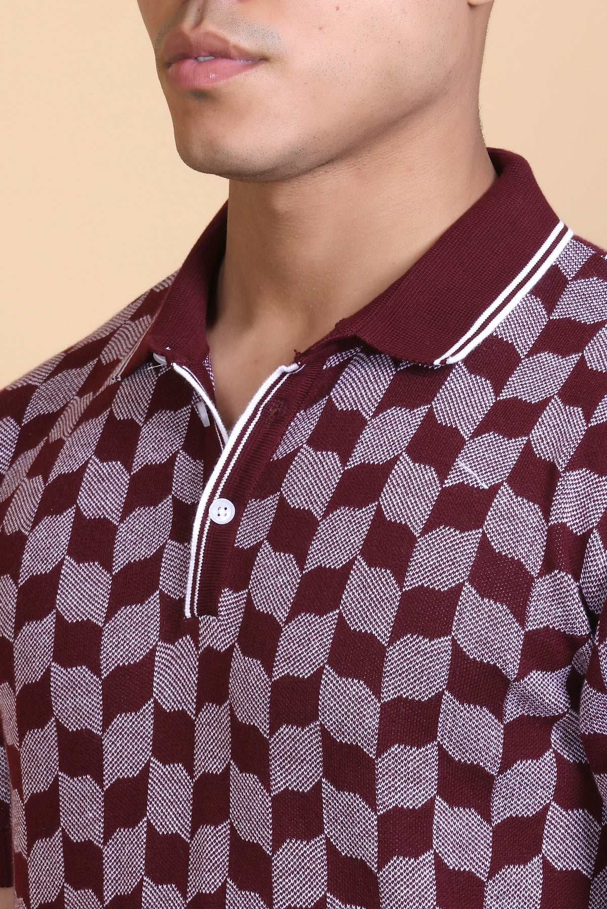 Rib Knit Polo Check Design