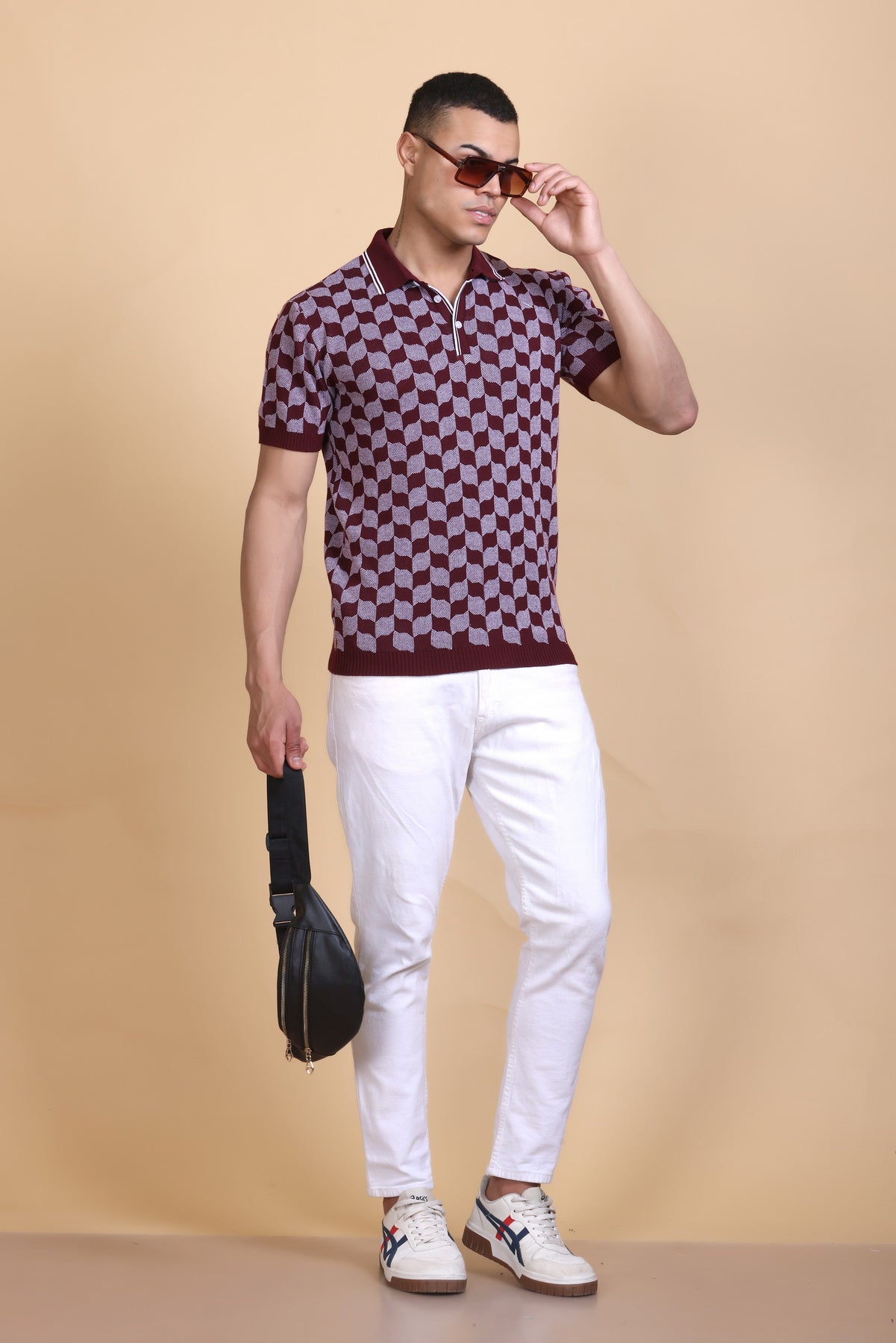 Rib Knit Polo Check Design