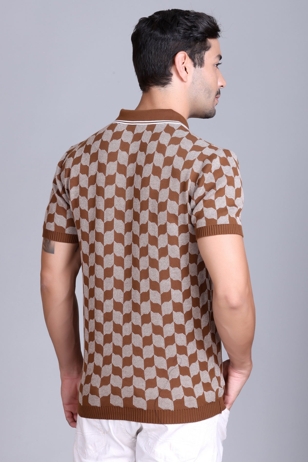 Rib Knit Polo Check Design