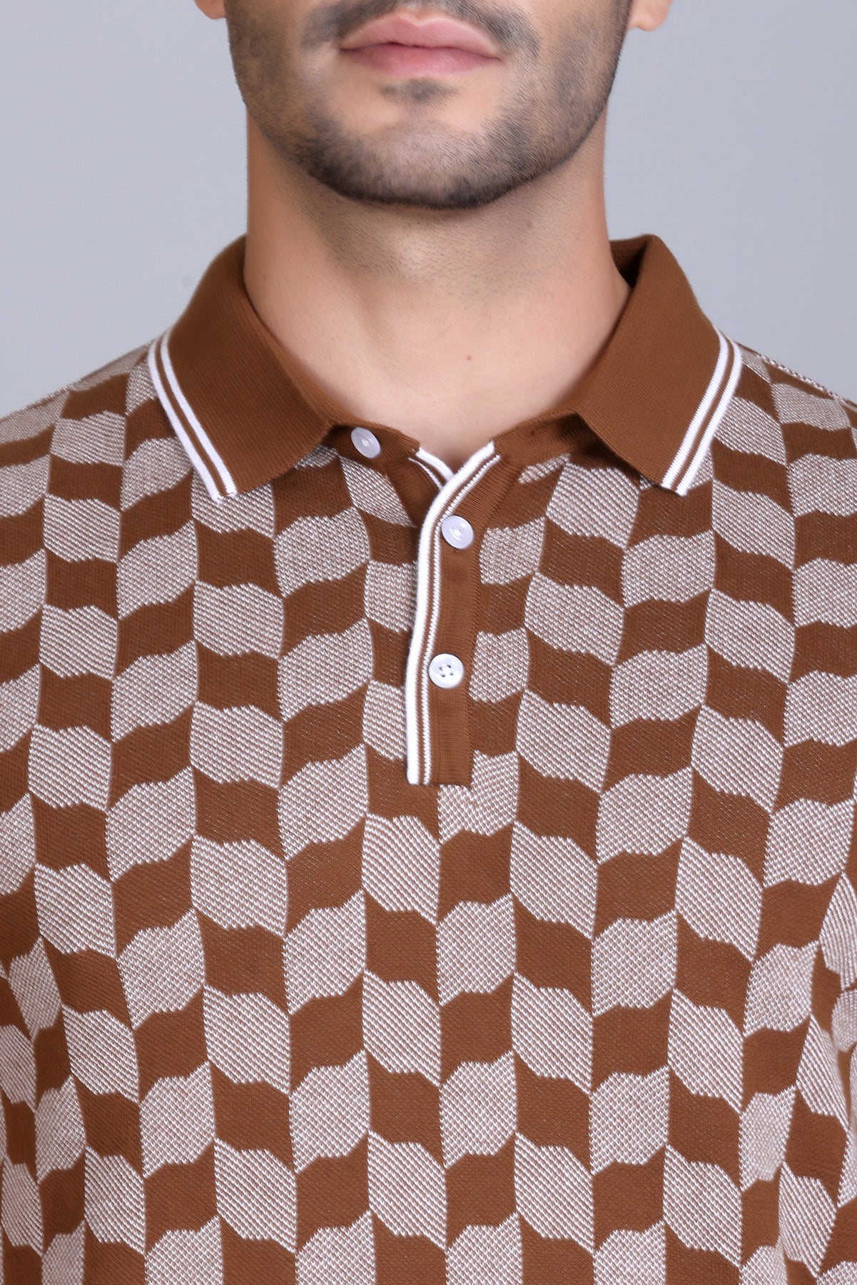 Rib Knit Polo Check Design