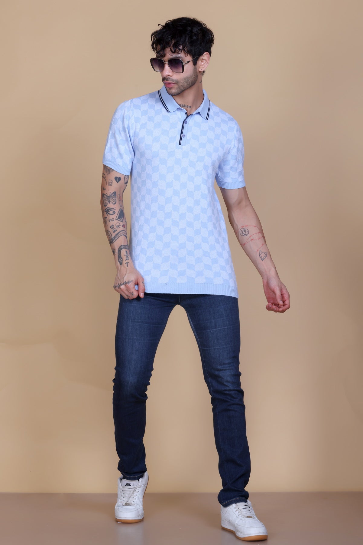 Rib Knit Polo Check Design