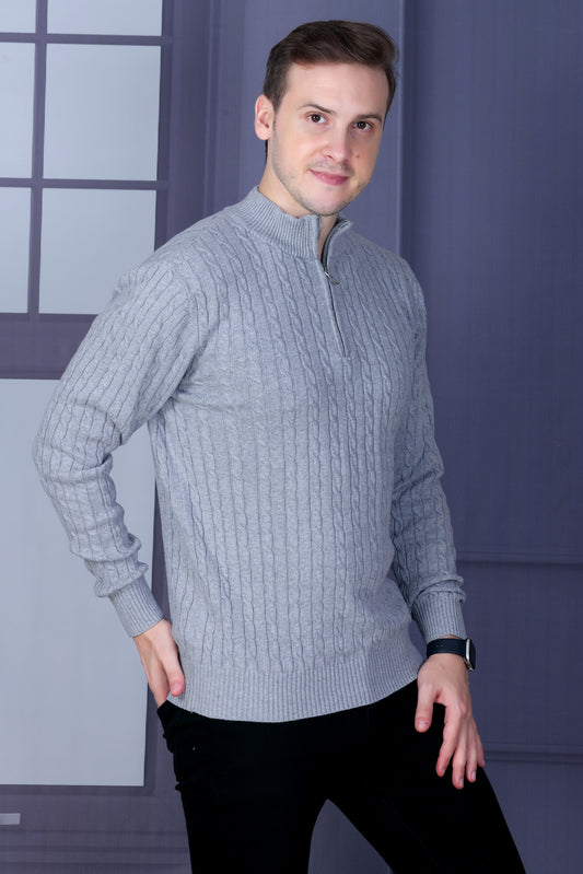 Men Solid, Self Design Turtle Neck Grey Sweater