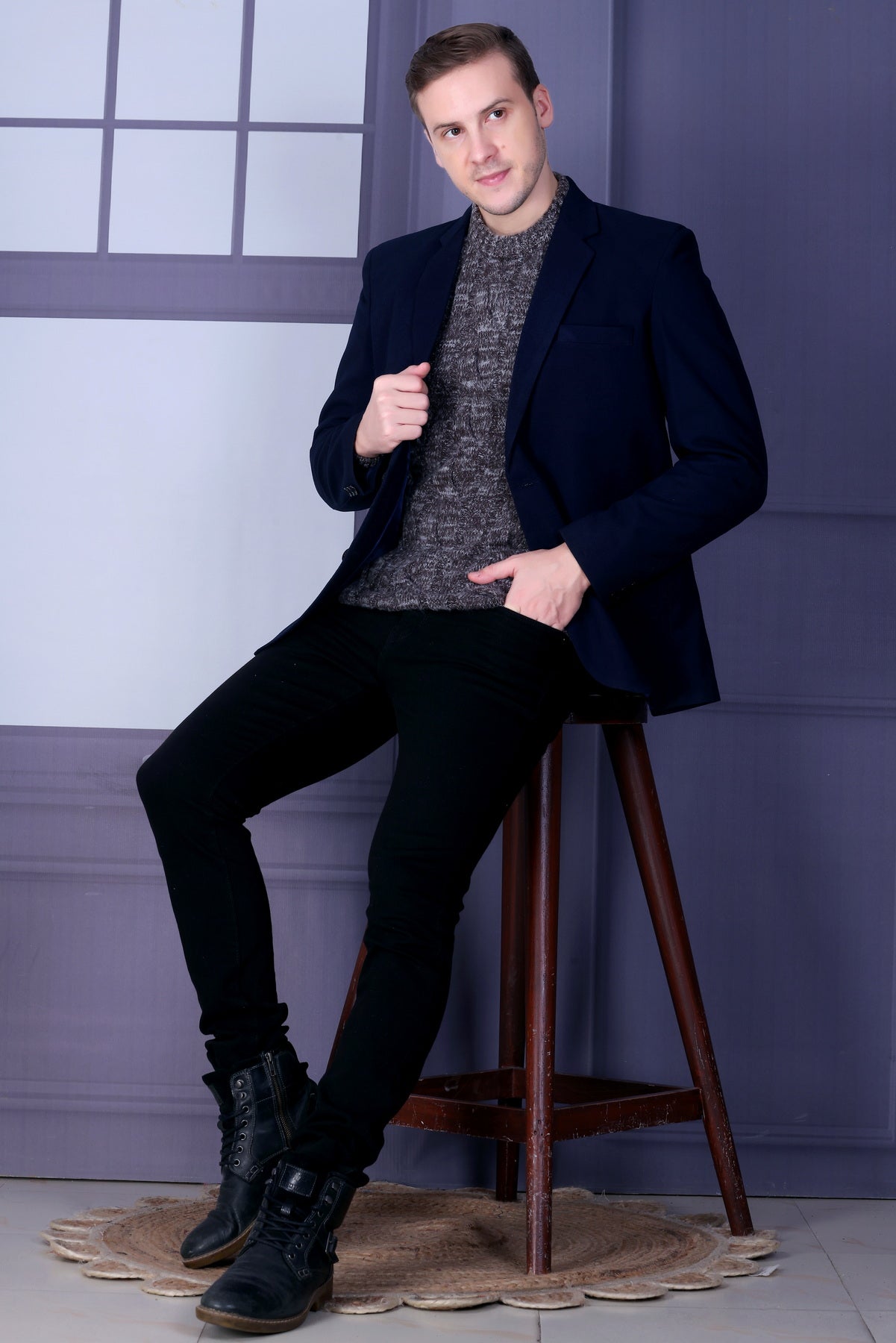 Men Self Design Round Neck Multicolor Sweater