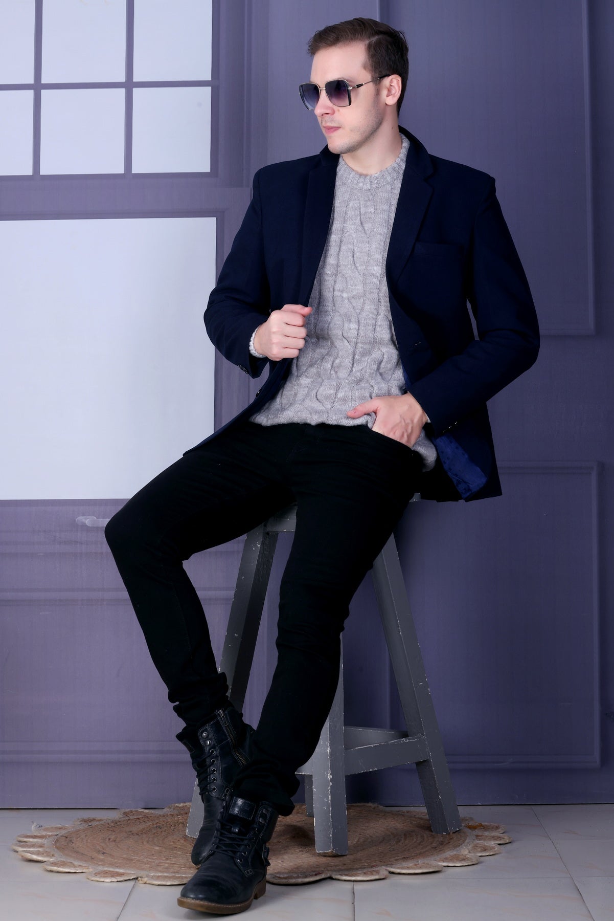 Men Self Design Round Neck Multicolor Sweater