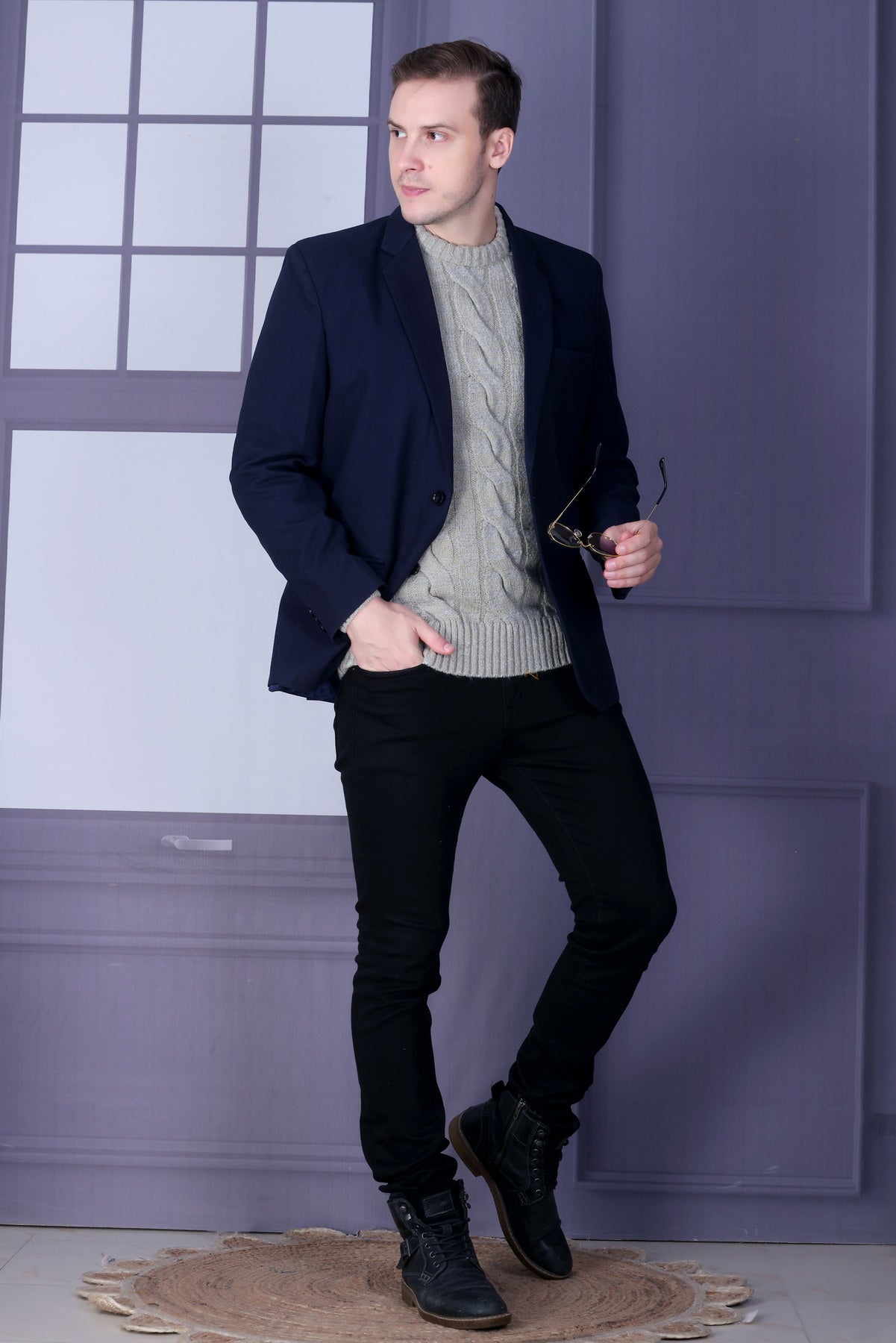 Men Self Design Round Neck Multicolor Sweater