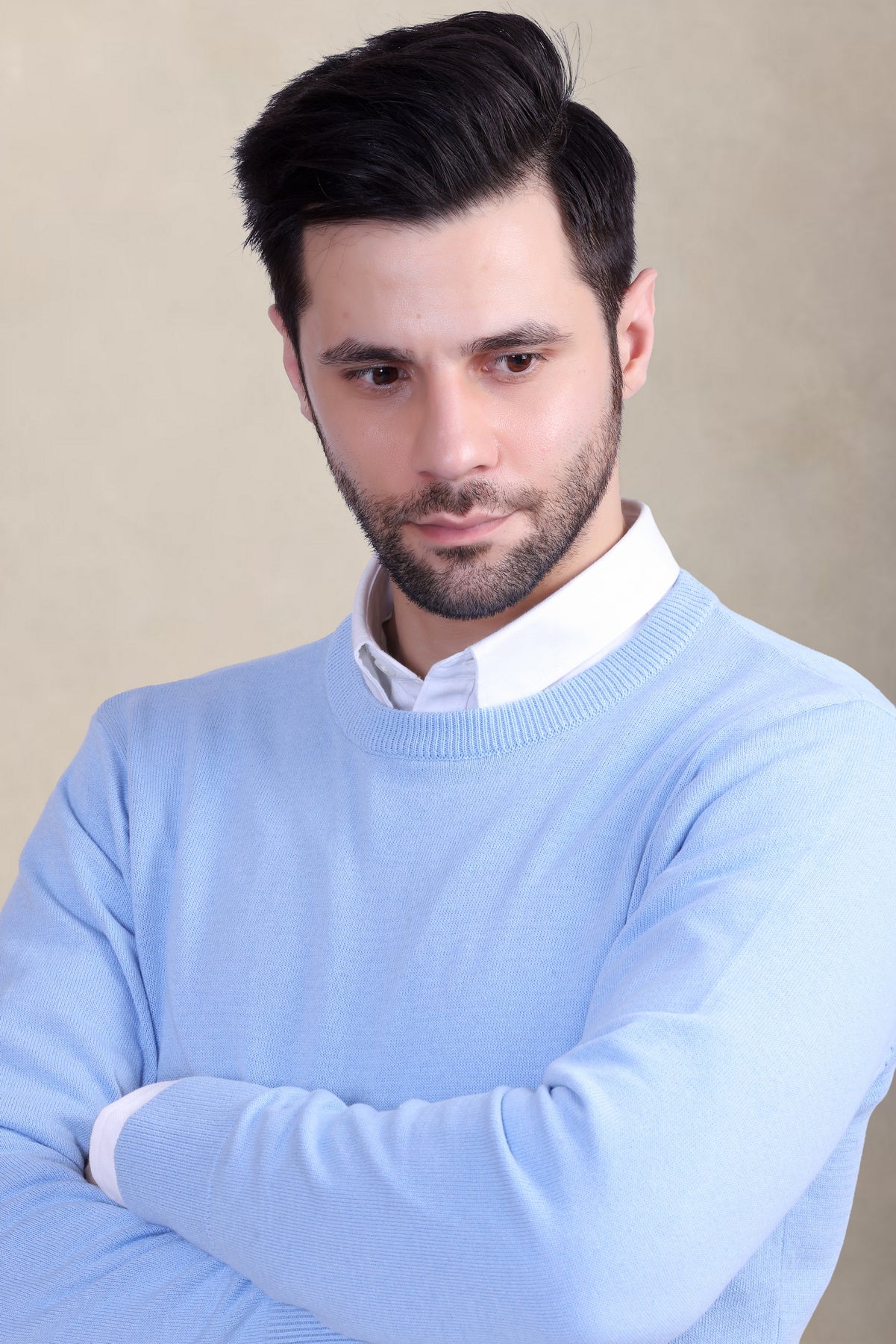 Men’s Sky Blue Round Neck Sweater | Solid Winter Wear