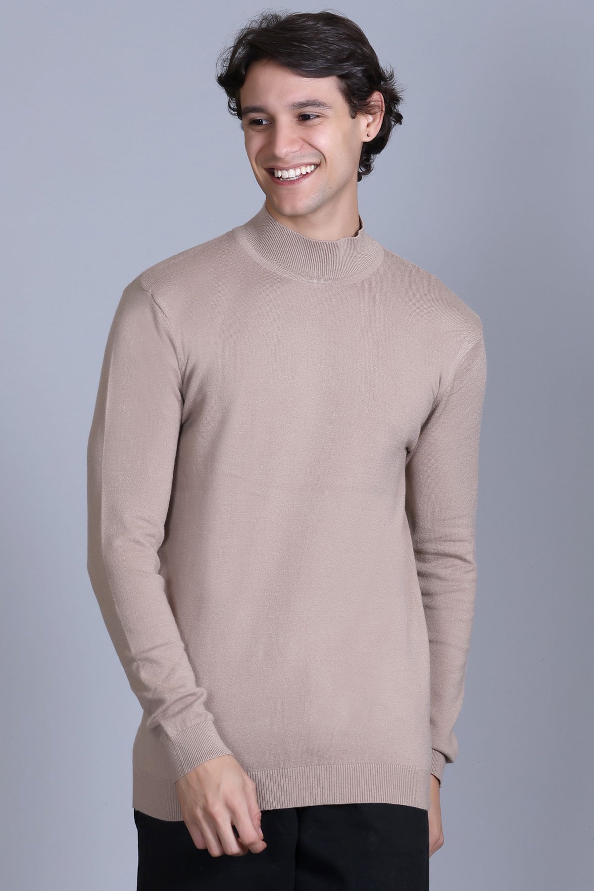 Men’s Self Design High Neck Camel Sweater