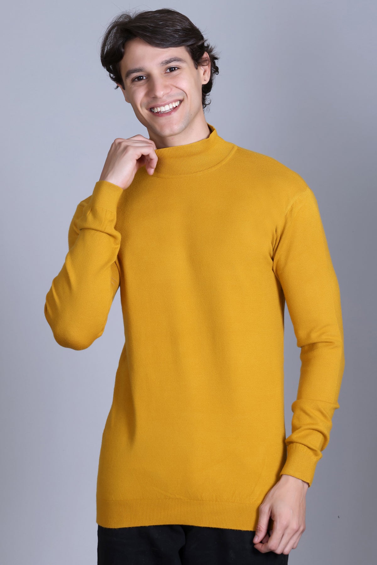 Men’s Self Design High Neck Mustard Sweater