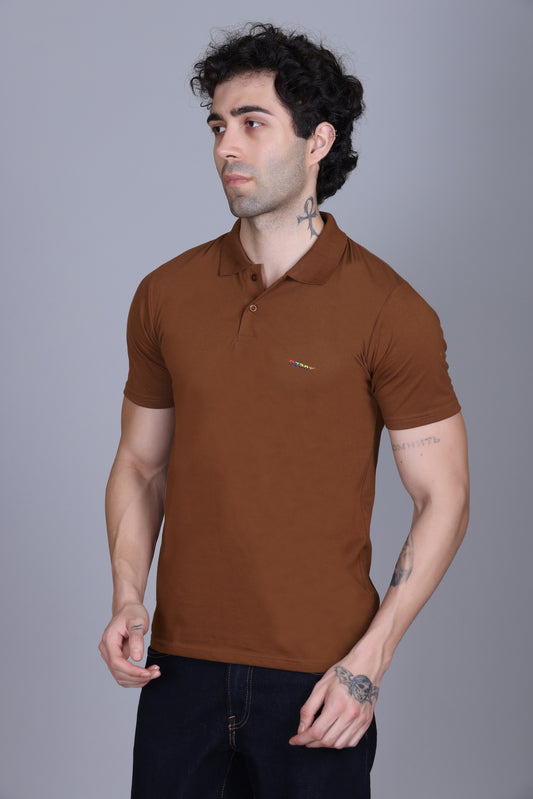 Half Sleeve Polo T-Shirt Brown Color