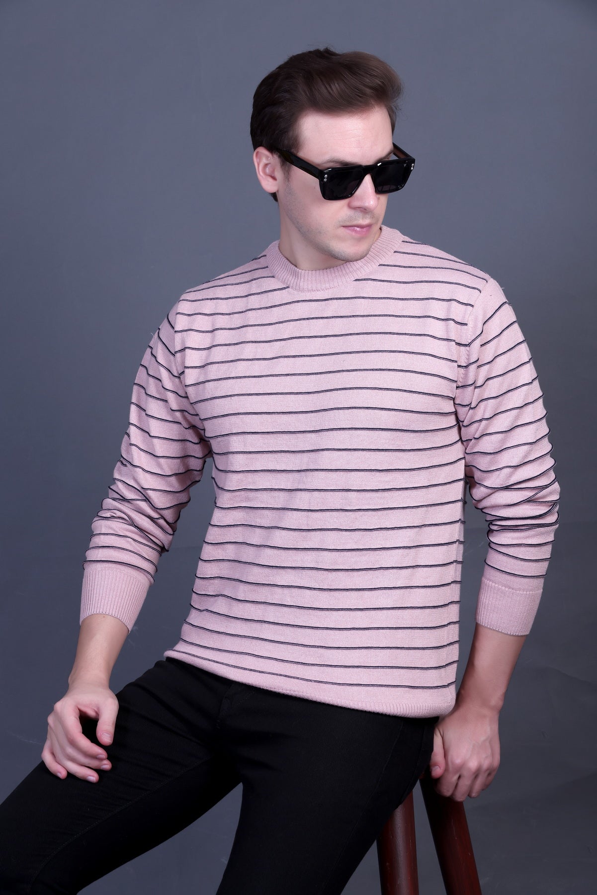 Men Striped Round Neck  Sweater