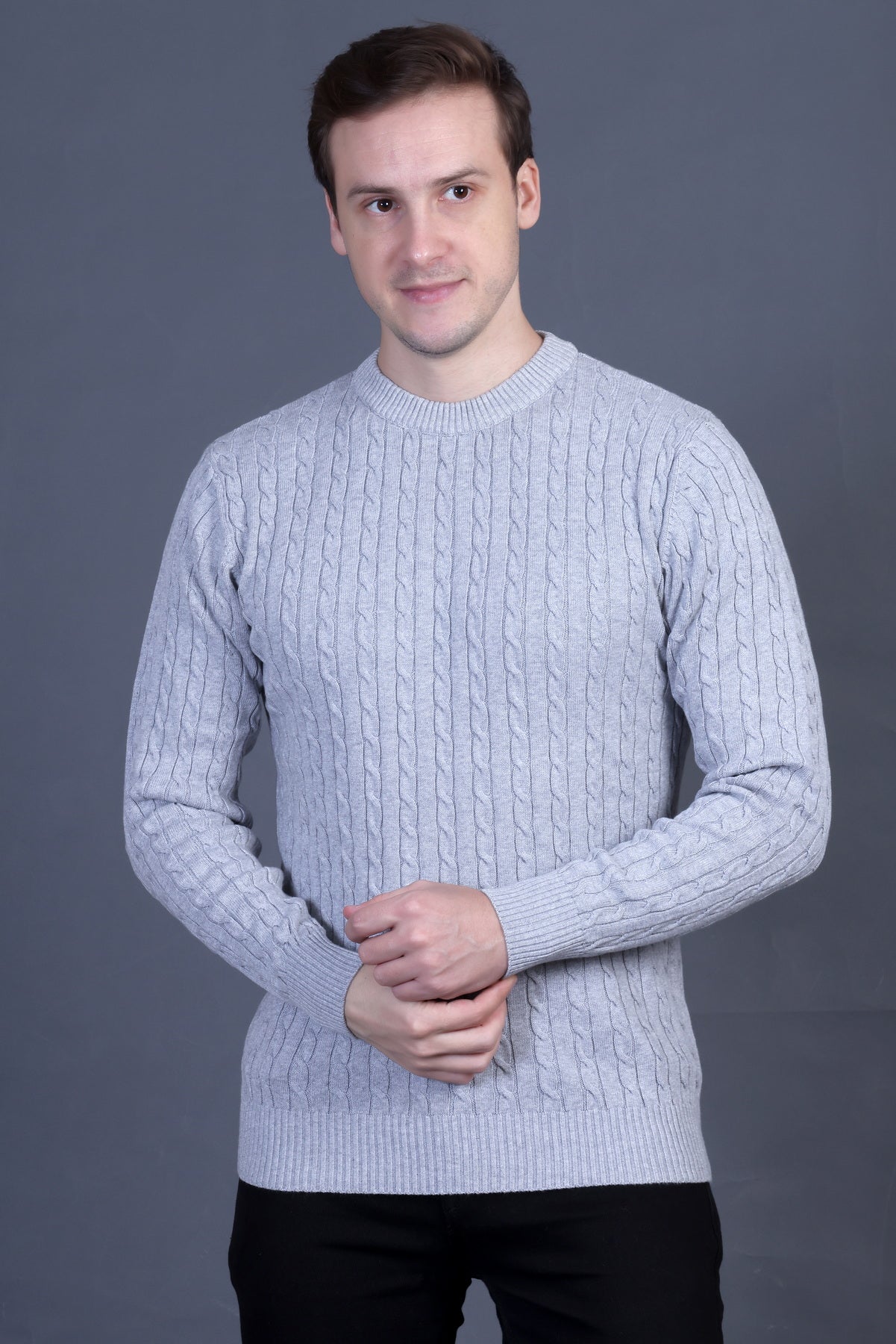 Men Solid Round Neck Grey Sweater